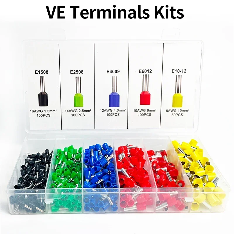 200/450/800/1250/1800/1900 PCS ทนทาน CRIMP เทอร์มินัลสําหรับสายไฟและสายแหวนตัวเชื่อมต่อ E0508 E7508 E1008 E1508 1