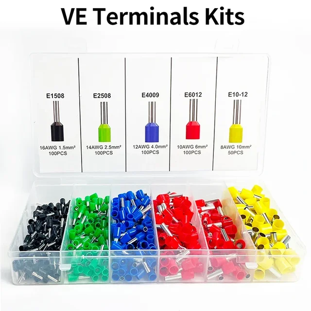 200/450/800/1250/1800/1900 PCS ทนทาน CRIMP เทอร์มินัลสําหรับสายไฟและสายแหวนตัวเชื่อมต่อ E0508 E7508 E1008 E1508 1