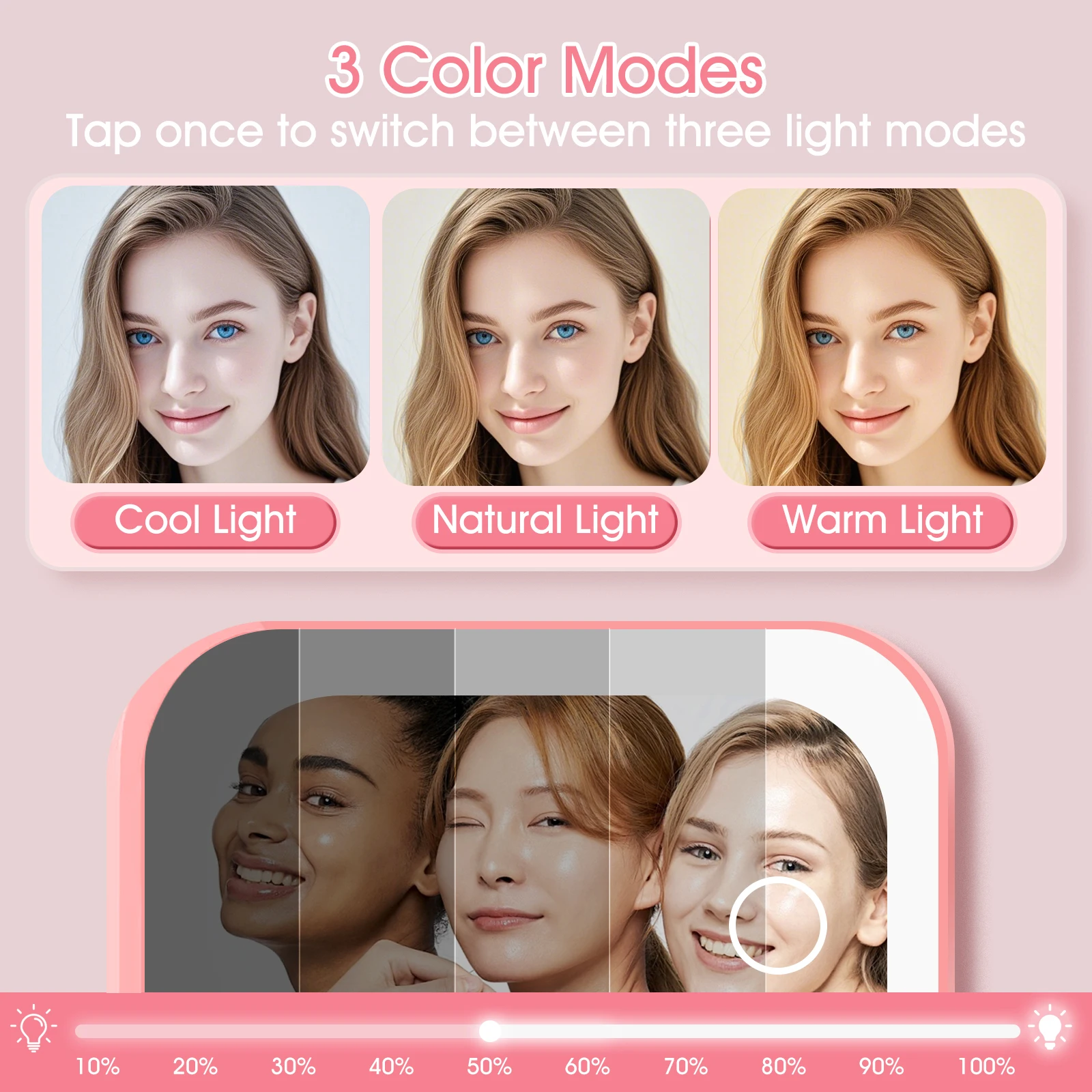 휴대용 양면 거울 1배/3배 확대 여행용 조절 가능 조명 손거울, 아름다움을 위한 휴대용 거울, 이동 중 선물용