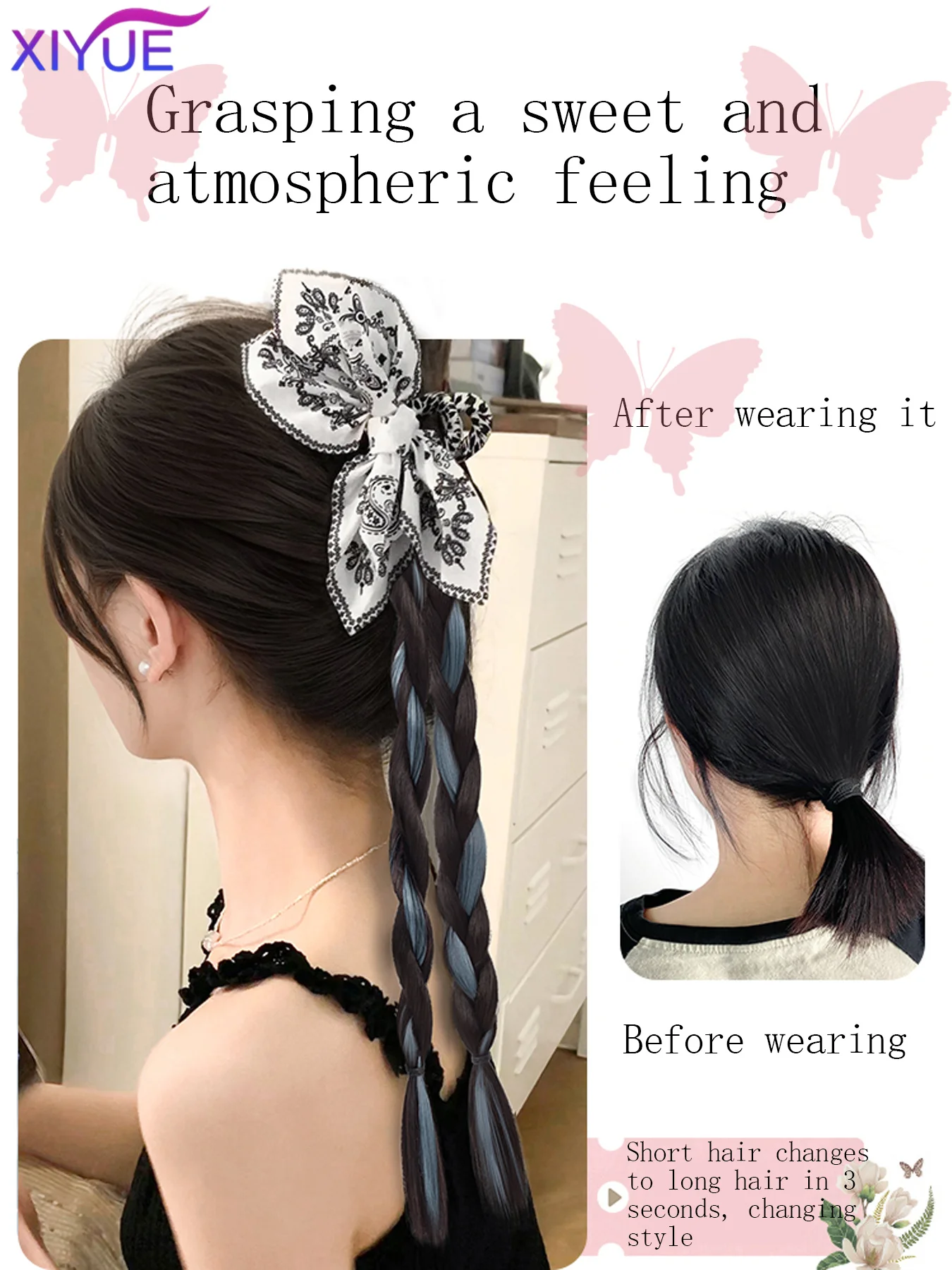 XIYUE Ponytail Wig Female New Chinese Summer Fresh Cashew Claw Clip Twisted Braid Ponytail