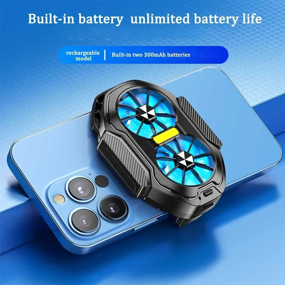 FS01 Phone Cooler 600mAh Dual Fan Rechargeable Radiator Game Cooling Back Clip Mute for Smartphones Universal Cooling Fan