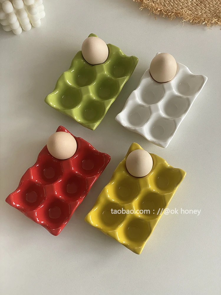 Korean Style 6-cell Ceramic Egg Tray with Personalized Egg Storage Compartments 4