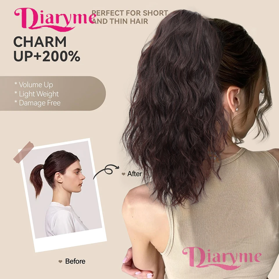 Synthetic Ponytail Extension 14 Inch Claw Clip Ponytail Extension  Wavy Curly Claw Clip in Ponytail Hair Extensions Natural