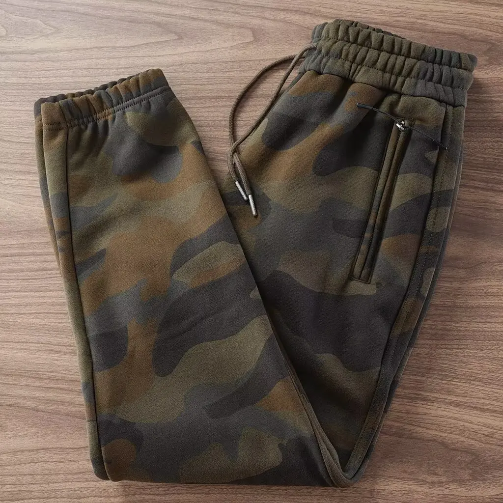 Men's Casual Camouflage Work Pants Fleece Lined Loose Fit Trousers for Spring Autumn Outdoor Workwear with Pockets Zipper - 5