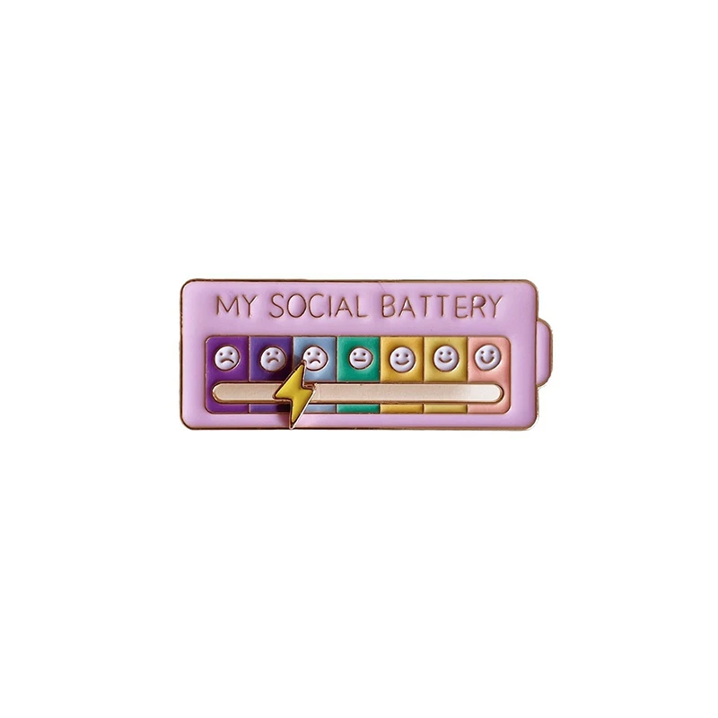Mood Expression Pins for Women Men My Social Battery Brooches on Clothes Funny Alloy Badge Gifts