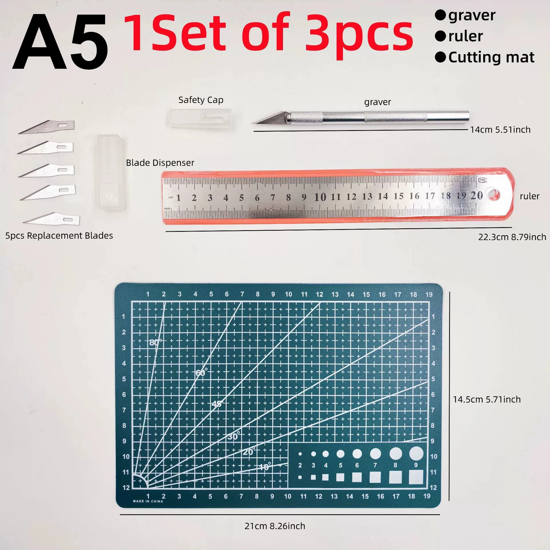 다기능 공예 커팅 패드 세트 가죽 공예 DIY 조각용 칼자루가 있는 단면 커팅 매트 A3/A4/A5