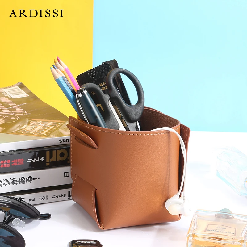 ARDISSI Nordic Ins Leather PU Storage Box Desktop Makeup Brush Pen Pencil Holder Creative Folding Portable Key Scissor Office
