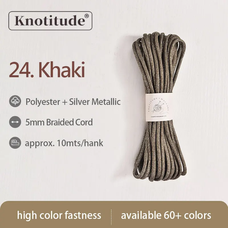 Silver Glossy Polyester Braid Rope with Shiny Lurex Metallic Finish - Ideal for DIY Jewelry Projects, 5mm x 10m
