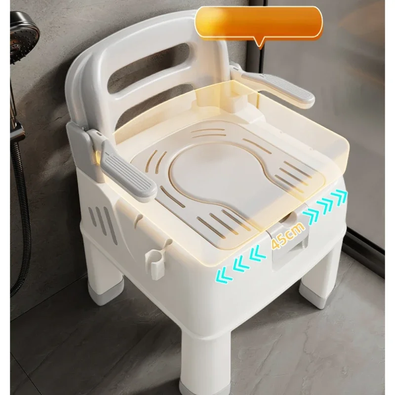 Non-Slip Shower Stool, Indoor Odor-Resistant Seat, Toilet Chair with Backrest, Armrests for Elderly Aid, Comfort Stool 6