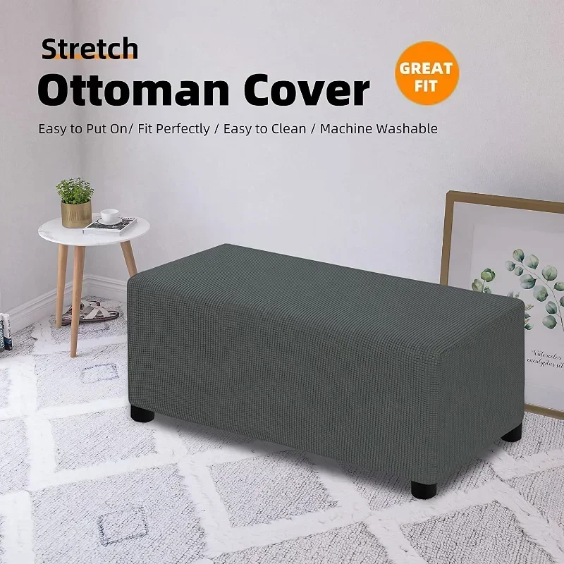 Jacquard Ottoman Slipcover Storage Stool Furniture Protector Cover Thick Rectangle Elastic Foot Rest Slipcover Home Decor 오토만 커버 3