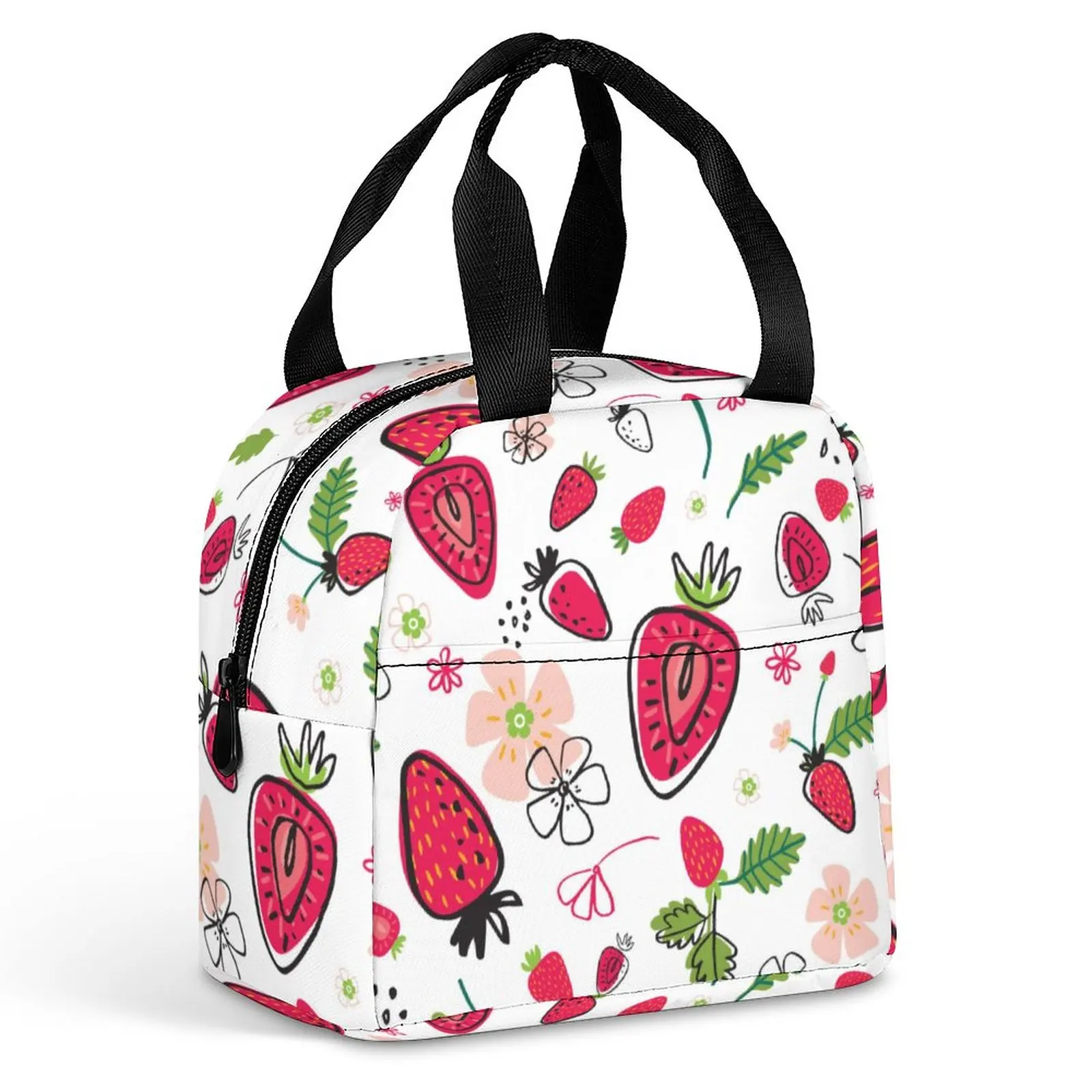 Custom Pattern Tote Lunch Bags for Women Print Colored Strawberry Portable Meal Bag Picnic Travel Breakfast Box Office School