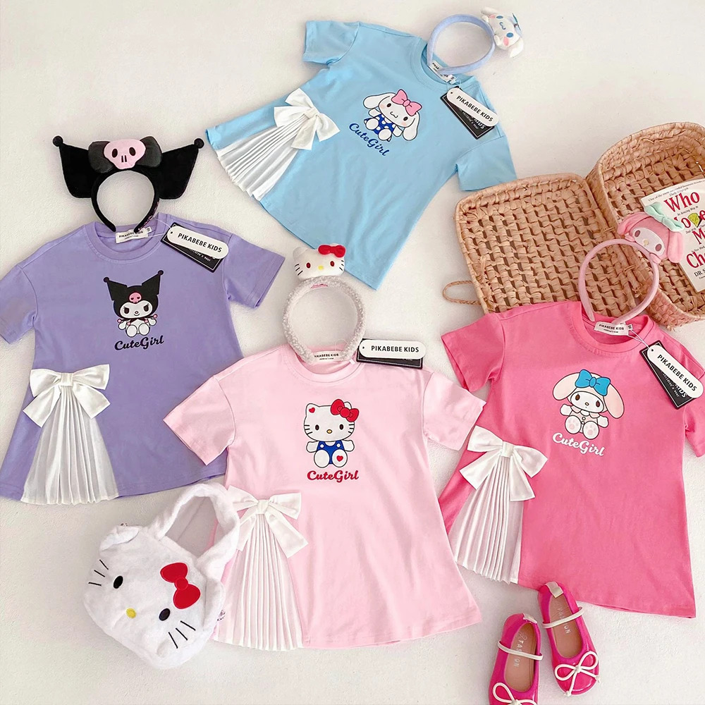 

Платье Sanrioed Hello Kitty Kuromi Cinnamoroll, юбка для девушек, галстук-бабочка, новый летний мультяшный милый подарок для студентов