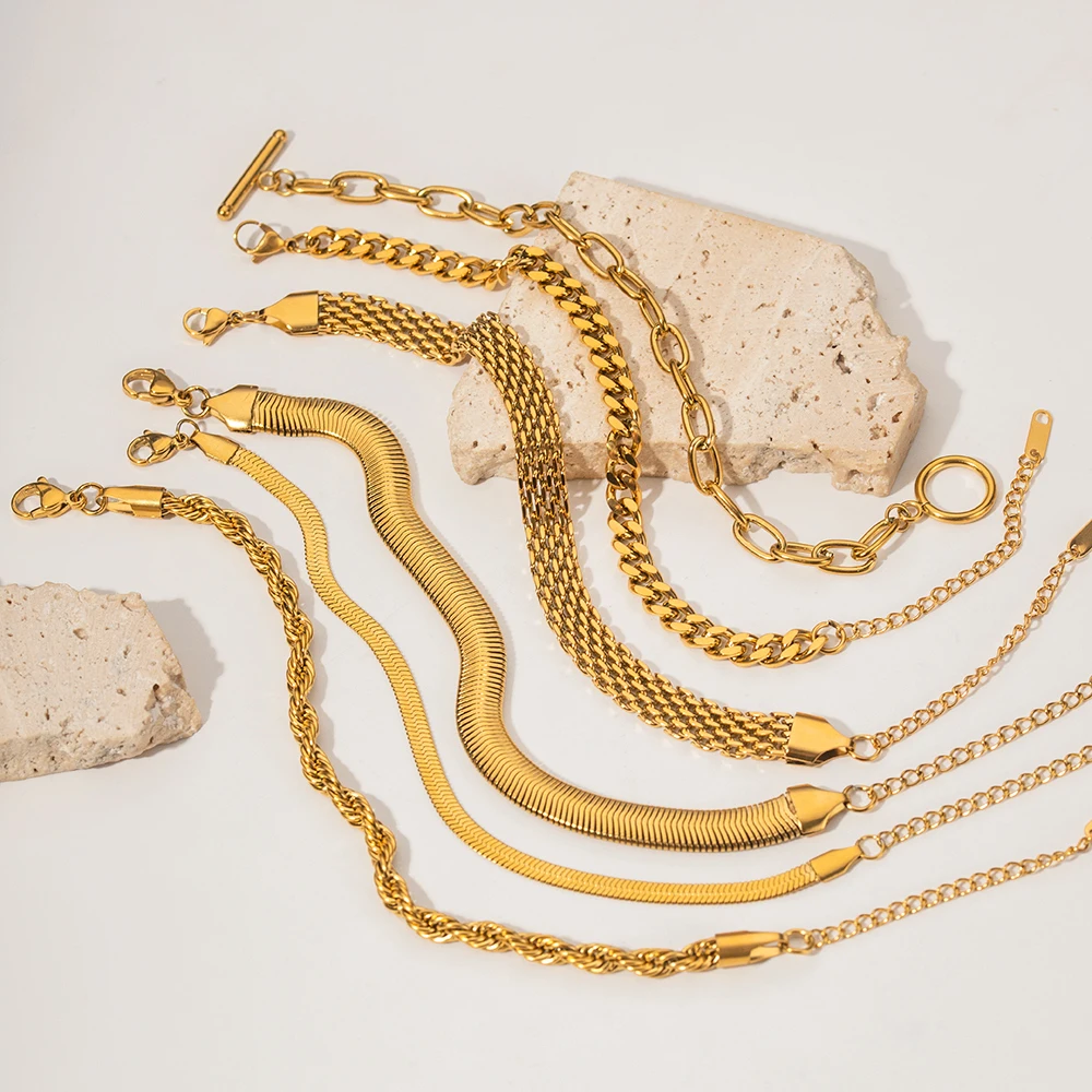 Fashion Link Chain Stainless Steel Bangle Bracelet for Women Exquisite Texture Jewelry Girl Beach Gift 2