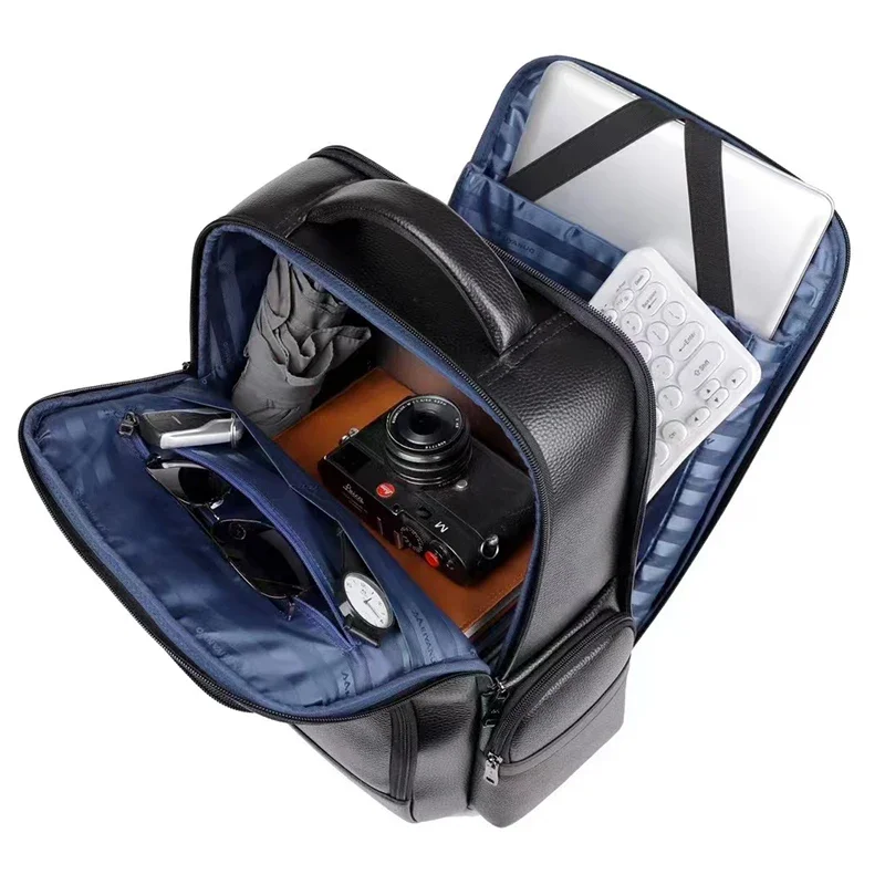Men's Genuine Leather Laptop Backpack - Waterproof Travel Backpack for Teen Boys, Fashion School Bag, Stylish and Functional Tra 2