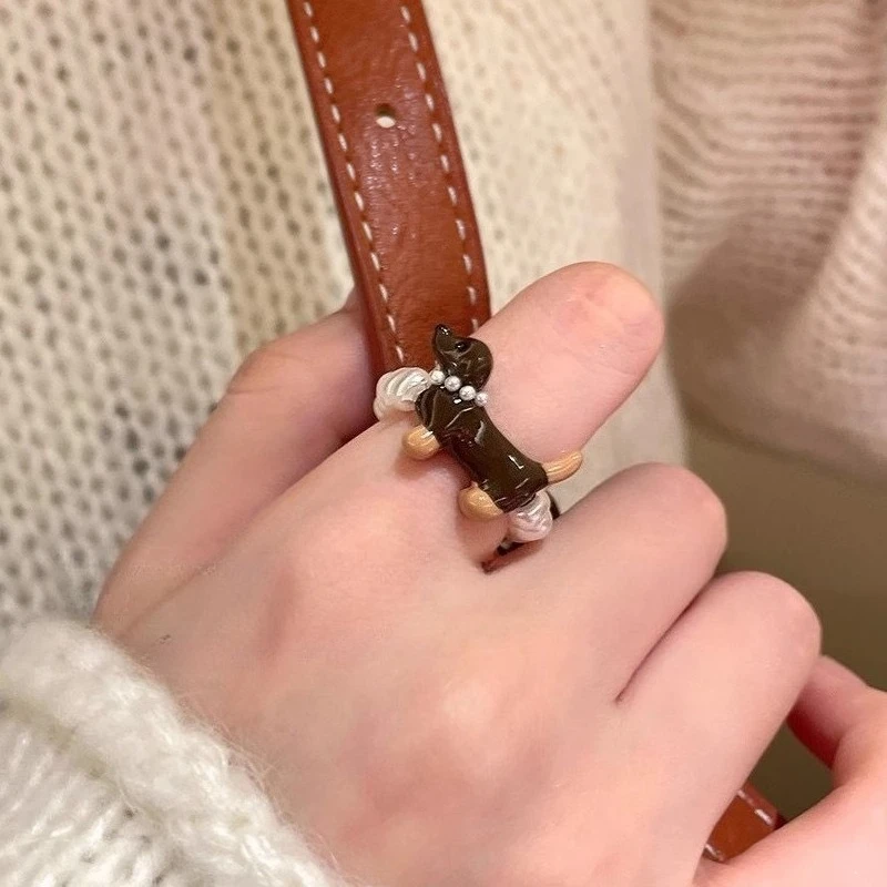 Delicate Puppy Pearl Rings for Women Girls Cute Cartoon Imitation Pearl Bead Ring Set Fashion Jewelry Accessories Student Gifts - 3
