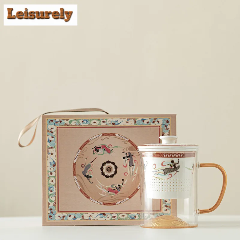 400ML Moonlit Dunhuang Apsaras Filter Tea Separator Cup Personal Tea Separation Office Water Cup Ceramic Tea Maker Mug Drinkware