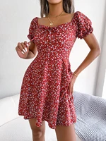 Women Casual Square Neck Flare Short Sleeve Floral Dress Elegant A Line Dress for Spring Summer 2026 Fashion Woman Clothing - Image 6