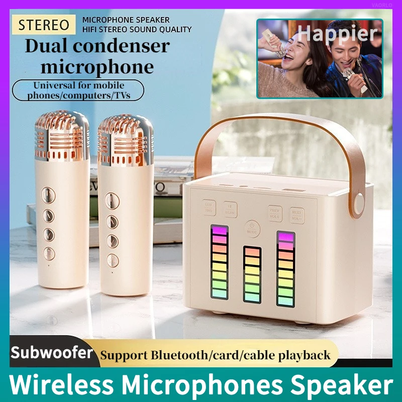 Wireless Karaoke Bluetooth Pa Altoparlanti Microfoni Macchina Led Luci Ambientali Supporto Tf/U-Disk/Aux Play Ktv Dsp Sound System