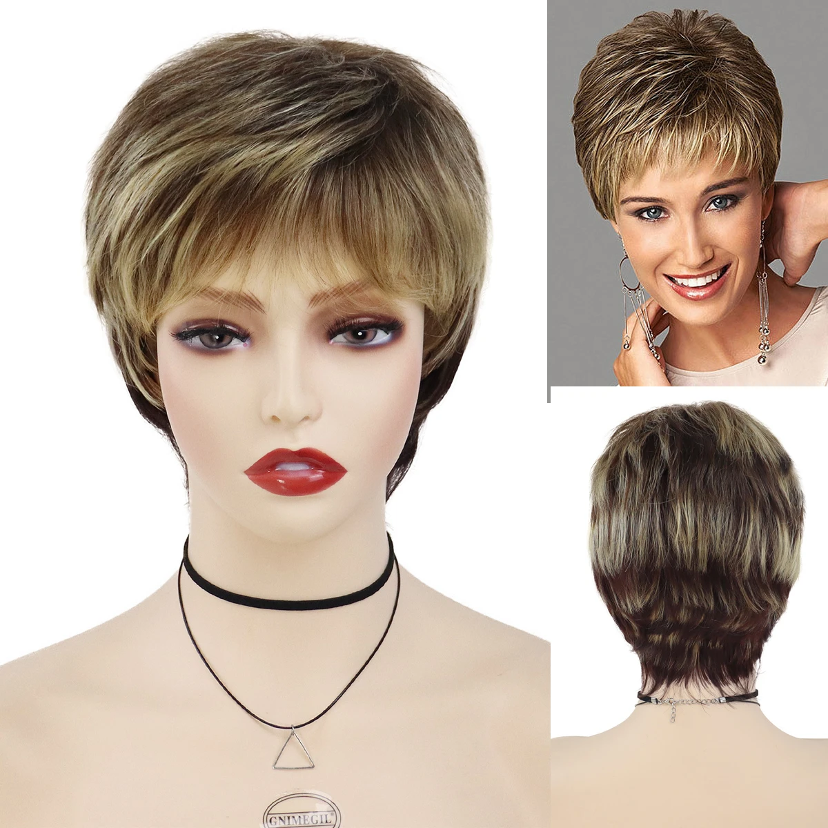 Gnimegil Synthetic Pixie Cut Wig Lady Short Hairstyles Wig With Bangs