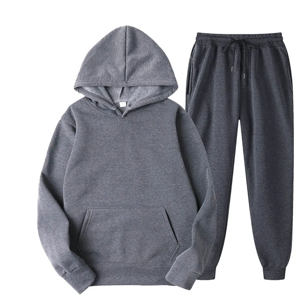 Men Tracksuit 2 Pieces Sets Hooded Sweatshirt +Drawstring Pants Male Hoodies Running Sportswear Men Women Autumn Sportwear 5