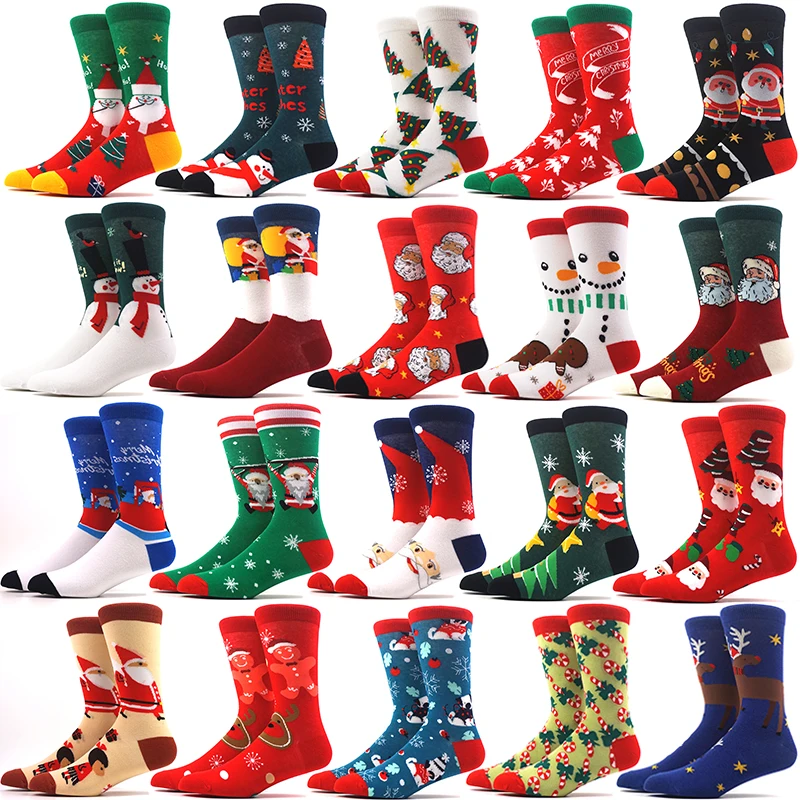 2023MenChristmasSocksFunChristmasSantaClausTreeSnowflakeElkCottonCrewHappySocks