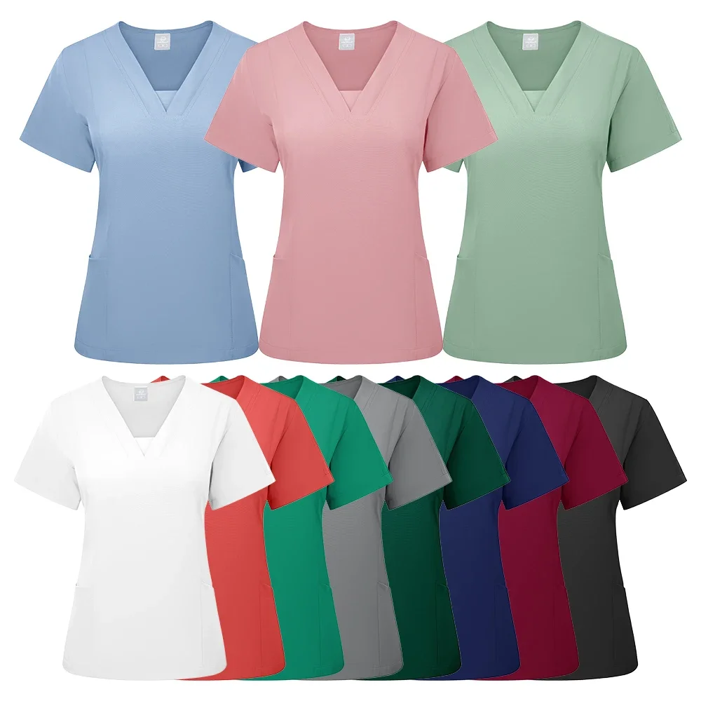 Nurse Uniform Suits Women Casual Short Sleeved V-neck Jogger