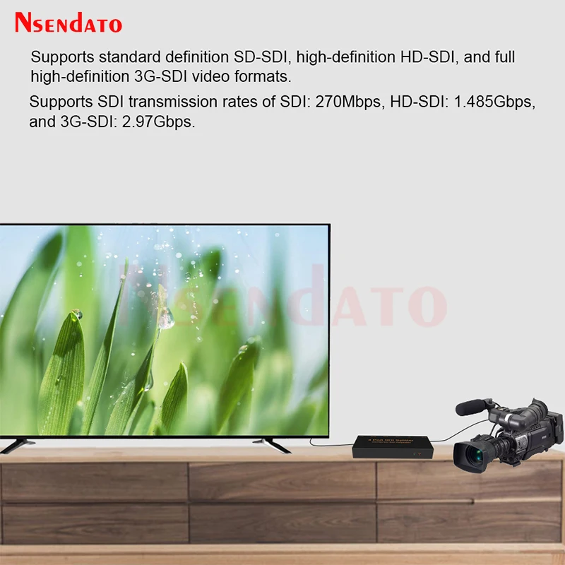 4 Port SD/HD/3G-SDI SDI Splitter 1X4 SDI Distribution Video Audio Converter 1080P SDI Extender for TV Camera Projector Monitor