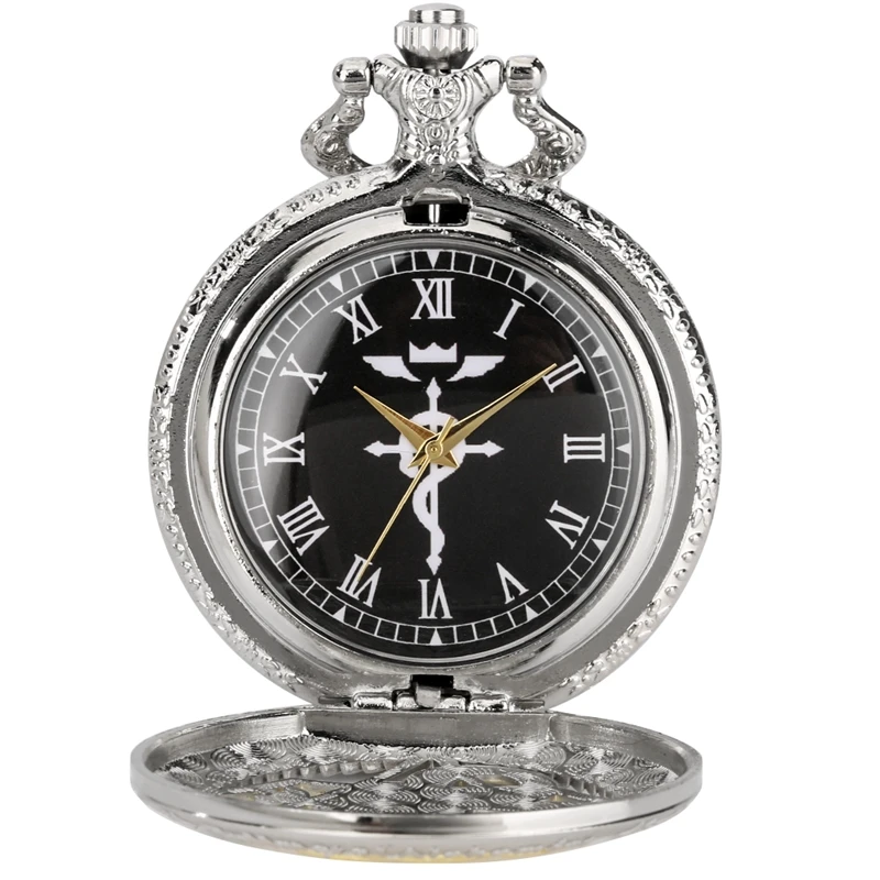 Silver Gold-Tone Fullmetal Alchemist Pocket Watch Pendant Necklace