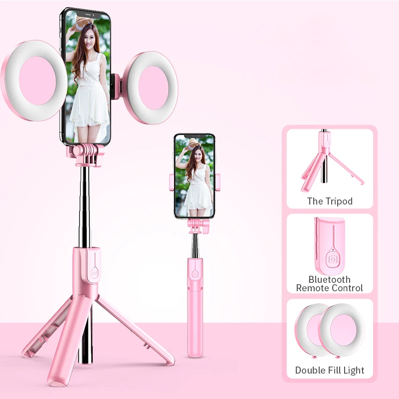 4in1 Wireless bluetooth compatible Selfie Stick LED Ring light Extendable Handheld Monopod Live Tripod for iPhone Android