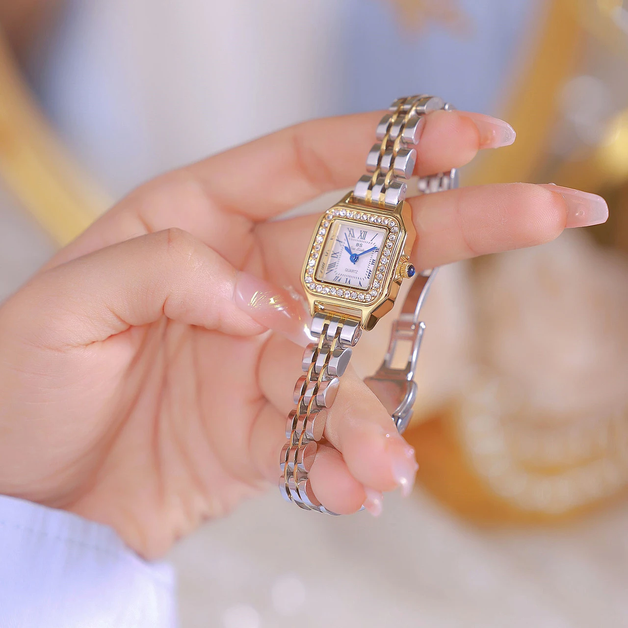 BS New Fashion Luxury Square Watch For Women Gold Bracelet Quartz Waterproof Womens Watches Ladies Wristwatches Dress Clock