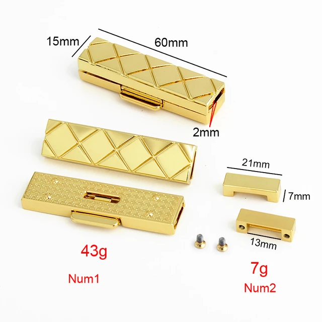 Rectangle Twist Press Lock Bag Hardware Light Gold 1/10 Pcs 