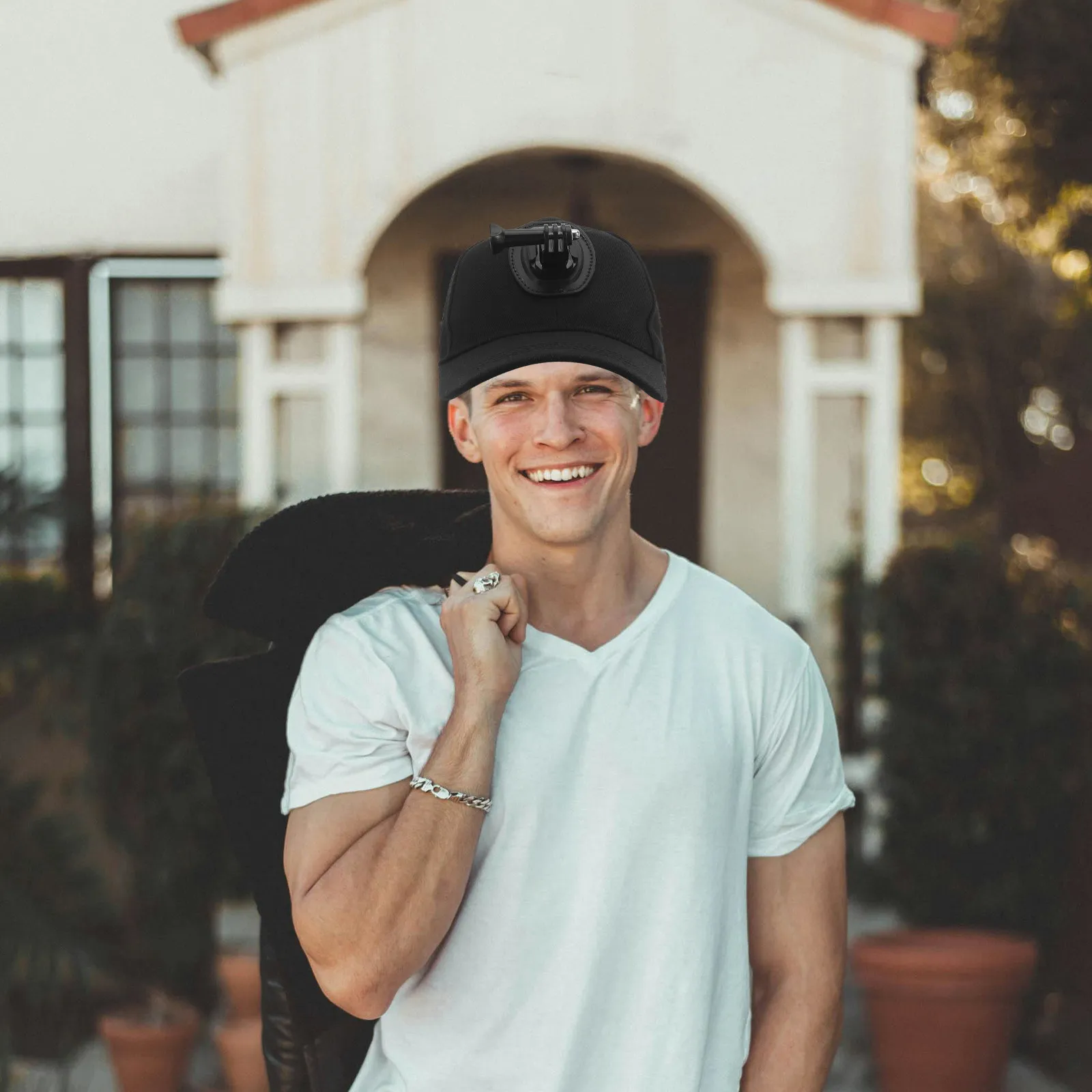 야구 모자 카메라 마운트 퀵 릴리스 버클 블랙 조절 가능 코튼 스포츠 카메라 캡 핸즈프리 촬영 야외 러닝