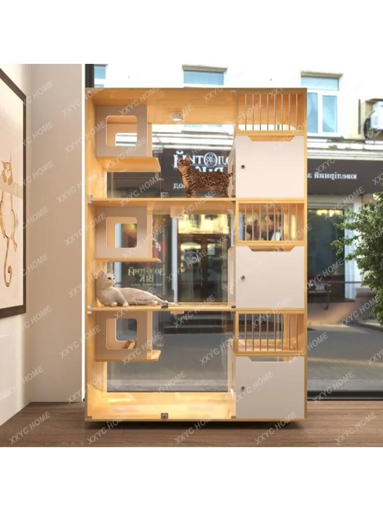 Solid Wood Three-Layer Cat Villa Cage Cat Nest Display Cabinet Breeding Pet Cat Coffee Foster Cabinet Cat Delivery Room Cattery