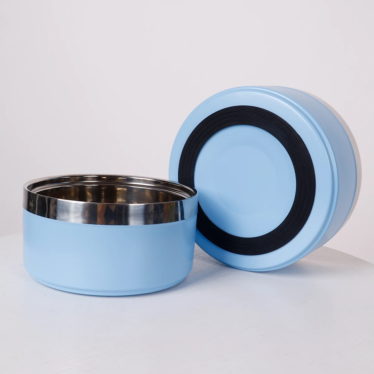 1PC Round Thickened Stainless Steel Dog Bowl, Stylish Solid Color, Non-slip Cat And Dog Pet Bowl, Suitable For Indoor And Outdoo 2