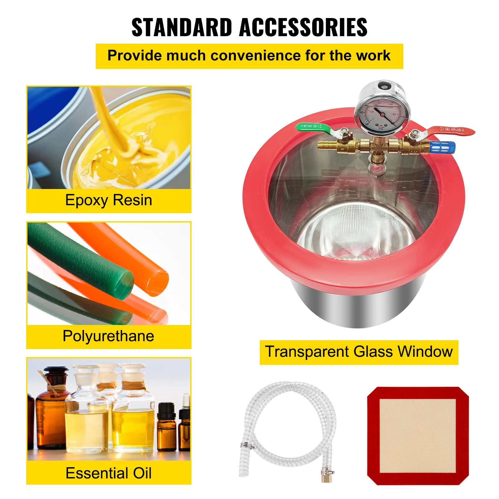 5 Gallon(22 Liter) Vacuum Chamber Kit 3 CFM 1/4HP Single Stage Vacuum Pump HVAC A/C Refrigeration Kit electric vacuum pump