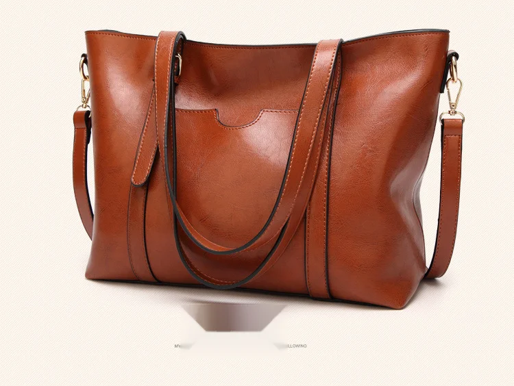 Wind oil wax handbag, patent leather glossy tote trendy versatile women's one shoulder bag, simple and large bag_voghion.com