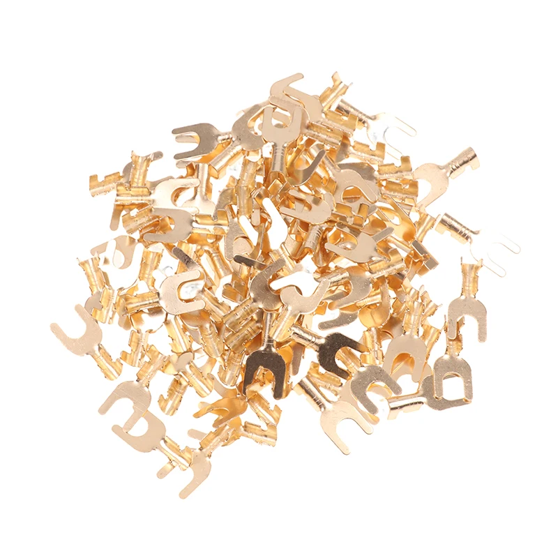 Wire connectors 100Pcs M3 M4 M5 M6 Brass Fork Spade U-Type Non-Insulated Wire Connector Electrical Crimp Ground Terminal 0.5-2.5mm 3.2-6.2mm