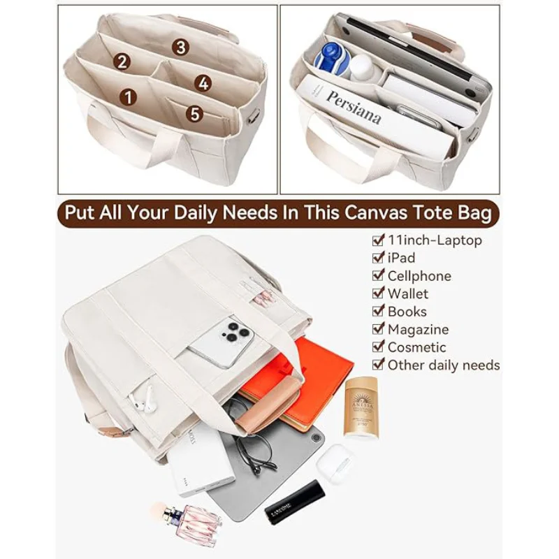Damen-Canvas-Handtasche mit mehreren Fächern, großes Fassungsvermögen, lässige Shopper-Schultertasche für Damen, Mumie-Tasche_voghion.com
