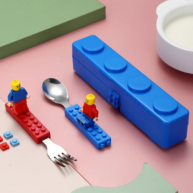 Silicone Building Block Kids Utensil Child Funny Tool Like Spoon Fork Knife  Sets