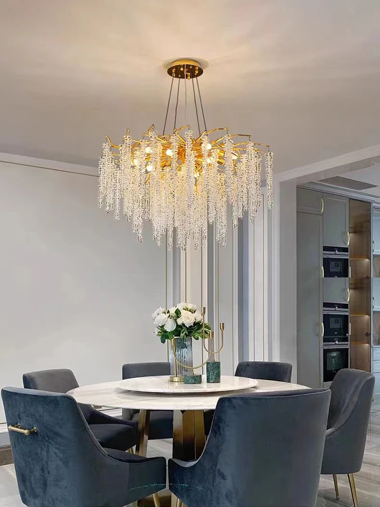 

Christmas Water Drop Chandelier Used For Dining Living Room Bedroom Study Room Golden Dimmable Remote Control Home Decoration
