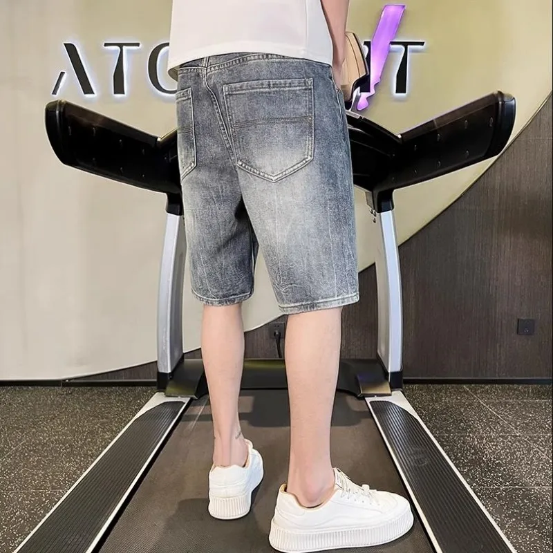 2023 Harlan denim shorts men's summer new slim-fit small straight pants American high street everything 28-34 five-point pants