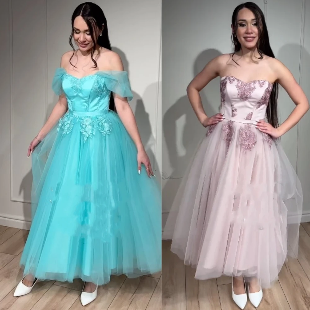 Tulle Pleat  Christmas A-line Off-the-shoulder Bespoke Occasion Gown  Midi  Dresses