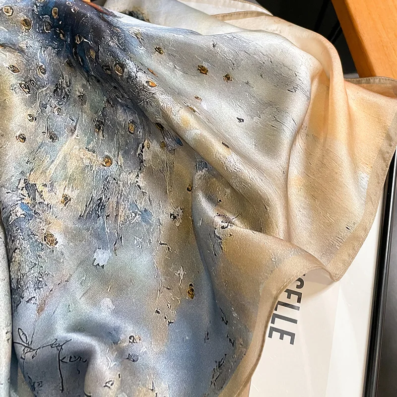 100% Silk Scarf Women Mulberry Luxury High Quality Square Fashion Print Hair Neckerchief Lady Shawl Wraps Hijab Bandana Scarves 3