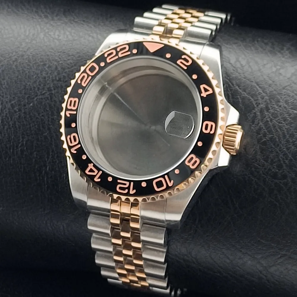 Premium GMT Watch Case with Bidirectional Sapphire Bezel and Slide Buck, 40MM, 5Bar Water Resistance