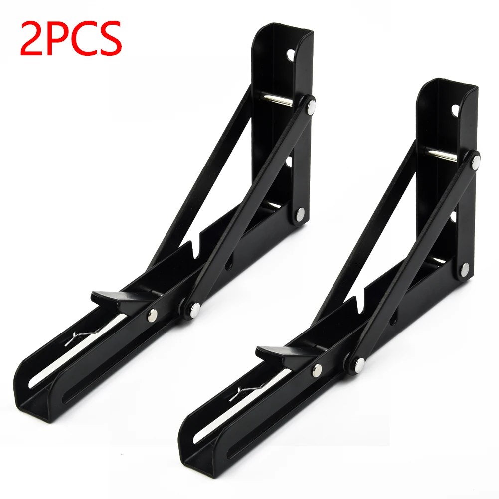 2Pcs Black Finish New Campervan Folding-Bracket Table Shelf Interior Accessories For Motorhome Caravan Camper Van Brackets 2pcs black folding angle bracket 8 16 inch triangle shelf heavy support adjustable wall mounted bench table furniture hardware