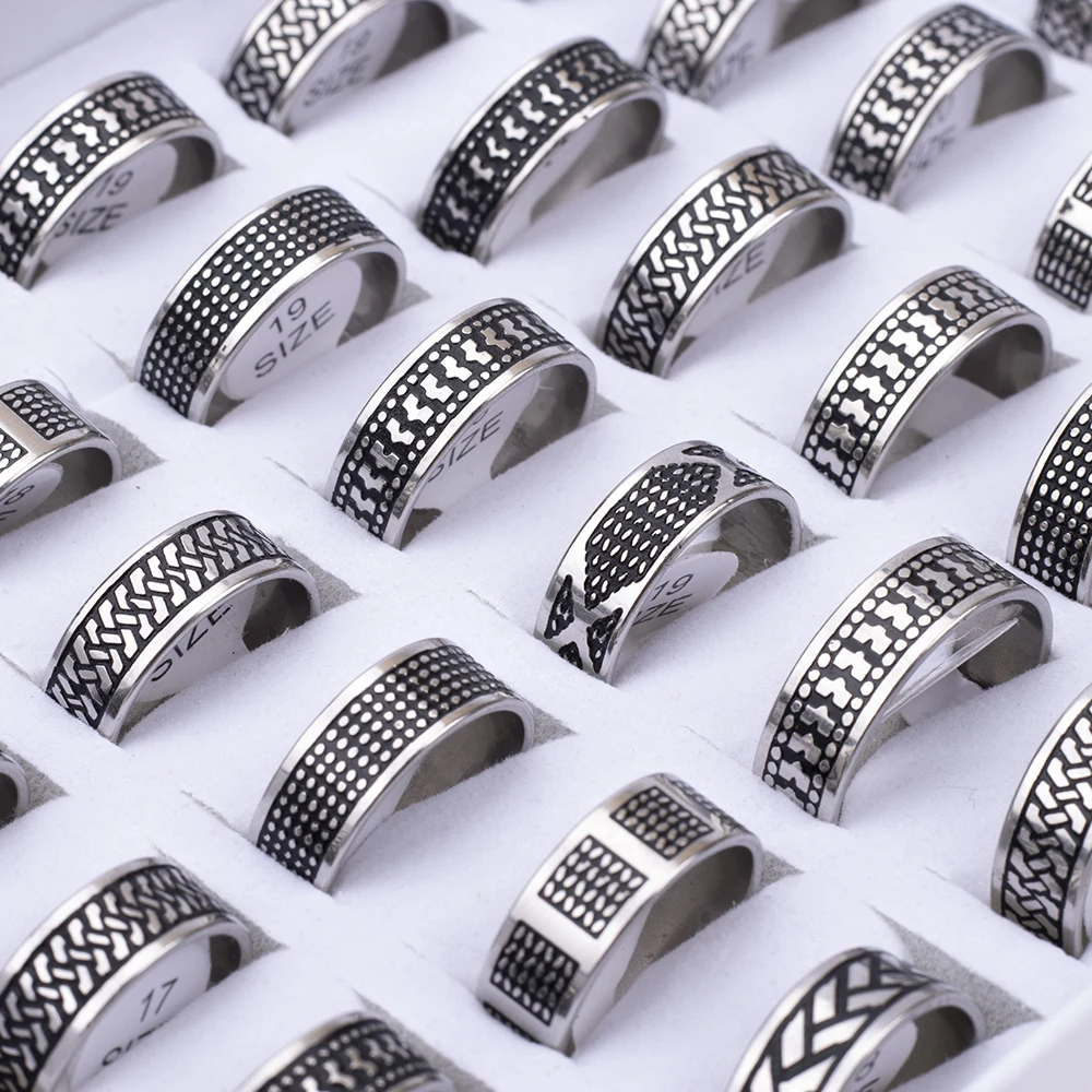 24 Pcs/Lot Stainless Steel Rings For Men Women 8mm Mix Etch Patterns Fashion Jewelry Finger Accessories Party Gift Wholesale 4