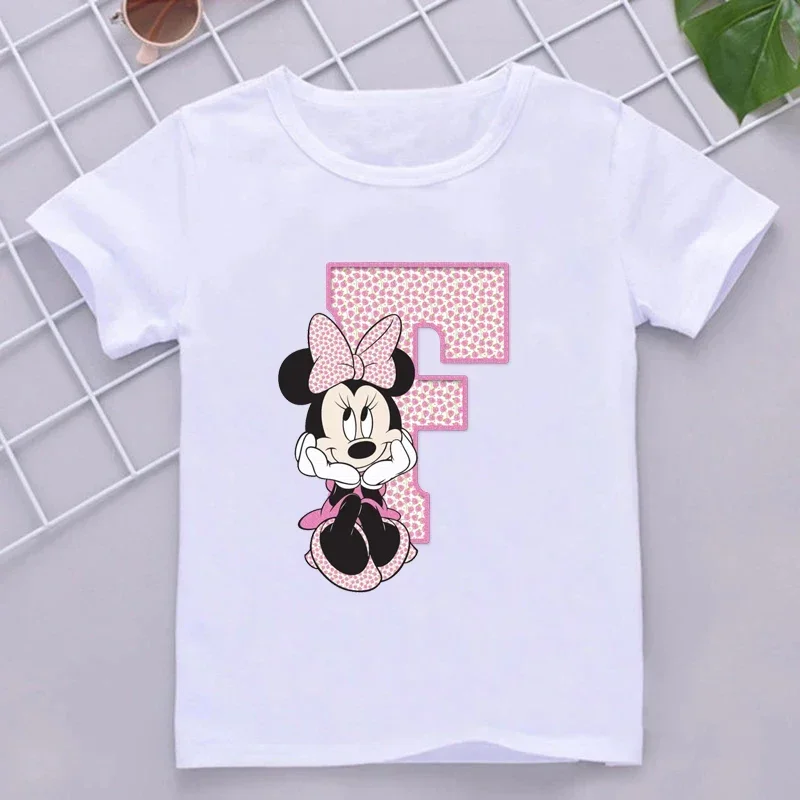 thumbnail image 1 of Camisetas de algodón para niños de Minnie con combinación de letras de la A a la Z y nombres, ropa de dibujos animados de Disney Kawaii, camisetas para niños y niñas, camisetas casuales, 1 of 5