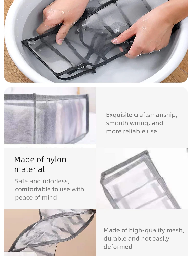 11-fach faltbare Unterwäsche-Aufbewahrungsbox für zu Hause, Nylon-Organisation, Schlafsaal-Aufbewahrung, BH, Organisation, atmungsaktive Netztasche – Detail 5