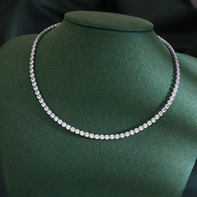 Andara 925 Sterling Silver Necklace Zircon Chain Necklace Women Fashion Simple Engagement Wedding Charm Jewelry 4mm 45cm 3