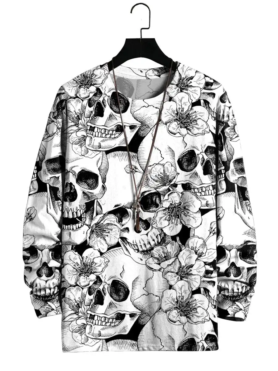 

Men's Peach Blossom Skull Long Sleeve T-Shirt